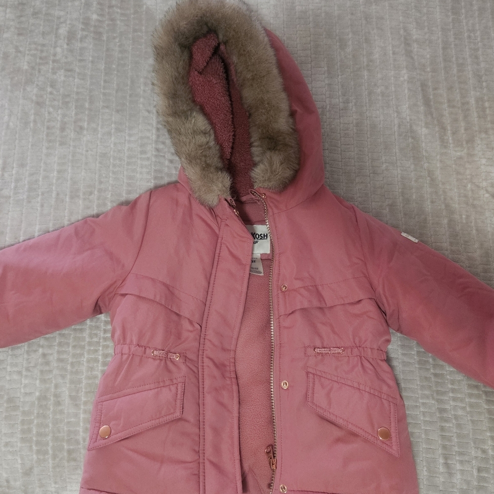 OshKosh B'gosh Pink Kids Jacket with Faux Fur Hood - Picture 2 of 16